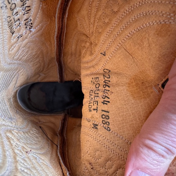 Boulet Brown Leather Western Cowboy Boots Made in Canada Pointed Toe 7 M - Picture 7 of 7